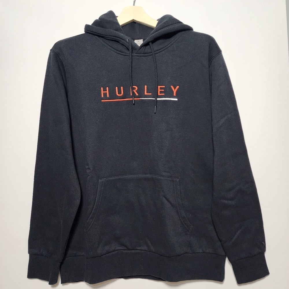 Hurley Embroidered Logo Pullover Fleece Hoodie Black Orange Size Medium